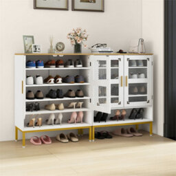 Wooden Modern Shoe Storage Organizer With Mesh Doors White - thumbnail 4
