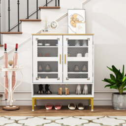 Wooden Modern Shoe Storage Organizer With Mesh Doors White - thumbnail 3