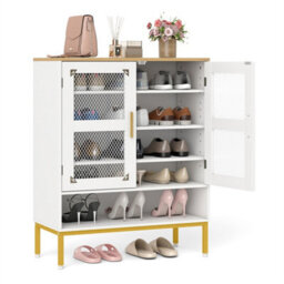 Wooden Modern Shoe Storage Organizer With Mesh Doors White - thumbnail 1