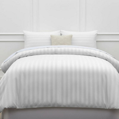 3-Piece Satin Stripe Duvet Cover & Pillowcase Set White Premium Microfiber Bedding, Soft, Breathable & Hypoallergenic, Anti-Wrin - image 1