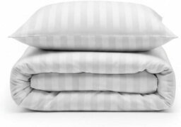 3-Piece Satin Stripe Duvet Cover & Pillowcase Set White Premium Microfiber Bedding, Soft, Breathable & Hypoallergenic, Anti-Wrin - thumbnail 4