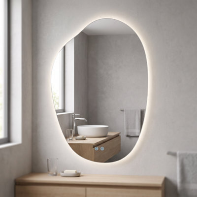 Living And Home 600 X 900mm Irregular Frameless Led Bathroom Mirror With Demister, Dimmable 3 Colour Temperature - image 1
