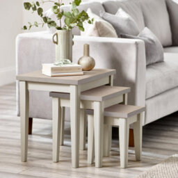 Furniturebox Uk Eden Whitewash & Light Grey 3X Wooden Nesting Tables - thumbnail 2