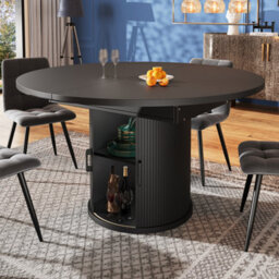 Btm Extendable Round Dining Table, 118To158Cm, Seats 6, Converts To Oval, Walnut Or Black Table For Dining Room - thumbnail 5