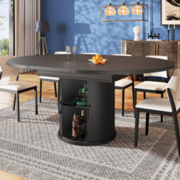 Btm Extendable Round Dining Table, 118To158Cm, Seats 6, Converts To Oval, Walnut Or Black Table For Dining Room - thumbnail 2