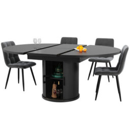 Btm Extendable Round Dining Table, 118To158Cm, Seats 6, Converts To Oval, Walnut Or Black Table For Dining Room - thumbnail 8