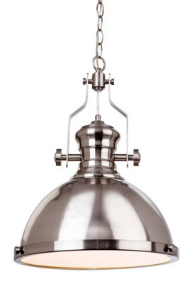 Luminosa Lighting Luminosa Albion 1 Light Dome Ceiling Pendant Brushed Steel, E27