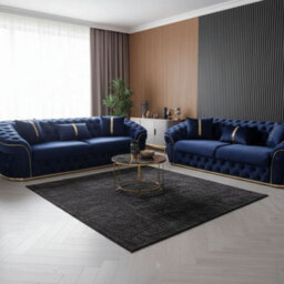 Stratus Interiors Ambassador 2+3 Sofa Set - Chesterfield Toronto With Silver Trim Sofa For Living Room - No Frill Design - Blue Plush - thumbnail 1