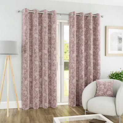Enhanced Living Cuba Floral Trail Print Suede Pink Thermal Blackout Eyelet Curtains (Pair) - 66 X 72 Inch (168 X 183Cm) - image 1