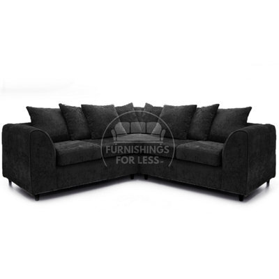 Furnishings For Less UK Monaco Chenille Fabric 5 Seater L Shaped Corner Sofa  Black