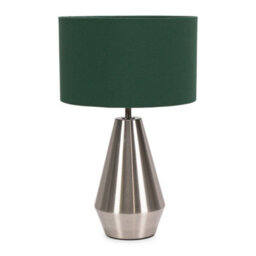 Valuelights Jax Silver Metal Touch Dimmer Table Lamp With Forest Green Drum Shade - Led Bulb Included