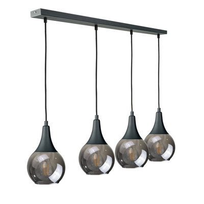 Luminosa Lighting Luminosa Lacrima Bar Pendant Ceiling Light Black Smoky Glass Shade 4X E27 - image 1