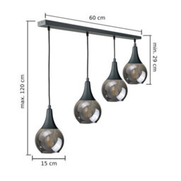Luminosa Lighting Luminosa Lacrima Bar Pendant Ceiling Light Black Smoky Glass Shade 4X E27 - thumbnail 2