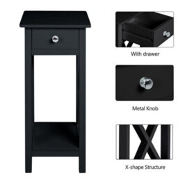 Living And Home Black Wooden One Drawer Bedside Table For Living Room 27Cm W X 27Cm D X 66Cm H - thumbnail 6