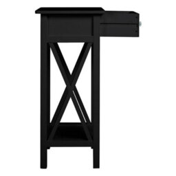 Living And Home Black Wooden One Drawer Bedside Table For Living Room 27Cm W X 27Cm D X 66Cm H - thumbnail 4