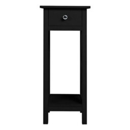 Living And Home Black Wooden One Drawer Bedside Table For Living Room 27Cm W X 27Cm D X 66Cm H - thumbnail 3