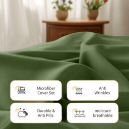 Aspire Homeware Olive Green Duvet Cover Set, Soft Microfiber & Reversible, Single (L)200Cm X (W)135Cm - thumbnail 3