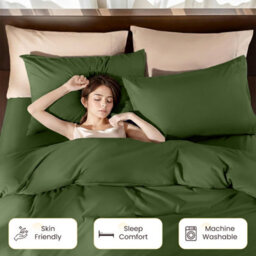 Aspire Homeware Olive Green Duvet Cover Set, Soft Microfiber & Reversible, Single (L)200Cm X (W)135Cm - thumbnail 4