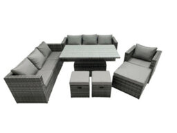Fimous Rattan Dining Table Sofa Set With 3 Footstool Armchair Outdoor 10 Seat Garden Furniture Set Dark Grey Mixed - thumbnail 2