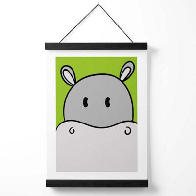 Artze Wall Art Cute Cartoon Style Hippo Face Art Print With Black Frame Size: A4 - image 1