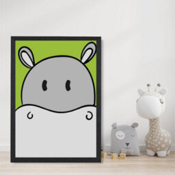 Artze Wall Art Cute Cartoon Style Hippo Face Art Print With Black Frame Size: A4 - thumbnail 2