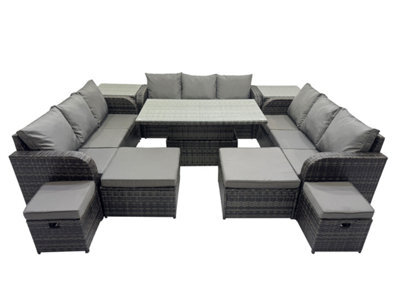 Fimous Rattan Garden Furniture Dining Set 13-Seater Patio Height Adjustable Rising Lifting Table Sofa Set With 2 Side Tables - image 1