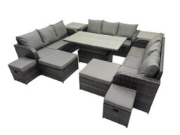 Fimous Rattan Garden Furniture Dining Set 13-Seater Patio Height Adjustable Rising Lifting Table Sofa Set With 2 Side Tables - thumbnail 2
