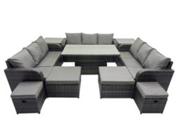 Fimous Rattan Garden Furniture Dining Set 13-Seater Patio Height Adjustable Rising Lifting Table Sofa Set With 2 Side Tables - thumbnail 1