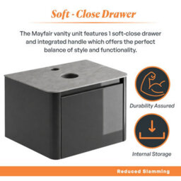 Plum&clay Mayfair Gloss Dark Grey Wall Hung Bathroom Vanity Unit With Grey Marble Countertop (W)750mm (H)406mm - thumbnail 4