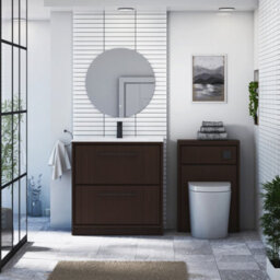 Royal Bathrooms Livora 800mm Walnut Woodgrain Floor Standing Bathroom Vanity Unit 2 Drawer With Ceramic Basin & Matt Black Handle - thumbnail 3