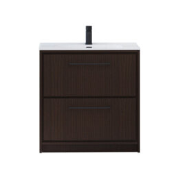 Royal Bathrooms Livora 800mm Walnut Woodgrain Floor Standing Bathroom Vanity Unit 2 Drawer With Ceramic Basin & Matt Black Handle - thumbnail 5