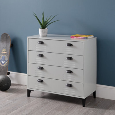 Julian Bowen Lakers Grey 4 Drawer Dresser, Locker Effect, Wood, Horizontal Chest, Height: 80 X Width: 84 X Depth: 40Cm - image 1