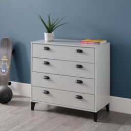 Julian Bowen Lakers Grey 4 Drawer Dresser, Locker Effect, Wood, Horizontal Chest, Height: 80 X Width: 84 X Depth: 40Cm
