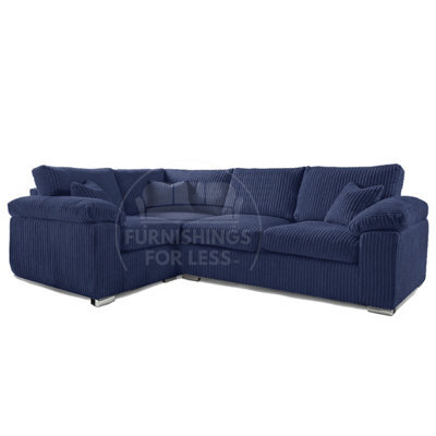Furnishings For Less UK Delta Large Blue 4 Seater Corner Sofa Left Hand Facing Jumbo Cord L Shape - image 1
