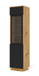Arte Elegant Aura Tall Display Cabinet H1500mm W370mm D330mm With Glass Shelves And Hinged Doors In Oak Artisan & Black