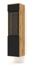 Arte Elegant Aura Tall Display Cabinet H1500mm W370mm D330mm With Glass Shelves And Hinged Doors In Oak Artisan & Black - thumbnail 3