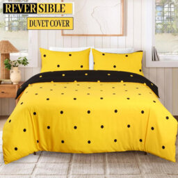 Ameha Printed Duvet Cover Matching Pillowcase 3Piece Set Reversible & Anti Allergic Black & Yellow Dotted Super King (260X220Cm) - thumbnail 1