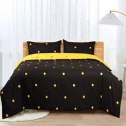 Ameha Printed Duvet Cover Matching Pillowcase 3Piece Set Reversible & Anti Allergic Black & Yellow Dotted Super King (260X220Cm) - thumbnail 3