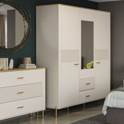 Heze Furniture Ruben 3 Door Wardrobe With Mirror - Cashmere / Stone Oak - thumbnail 2