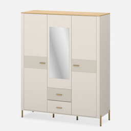 Heze Furniture Ruben 3 Door Wardrobe With Mirror - Cashmere / Stone Oak - thumbnail 1