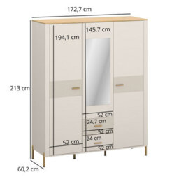Heze Furniture Ruben 3 Door Wardrobe With Mirror - Cashmere / Stone Oak - thumbnail 3