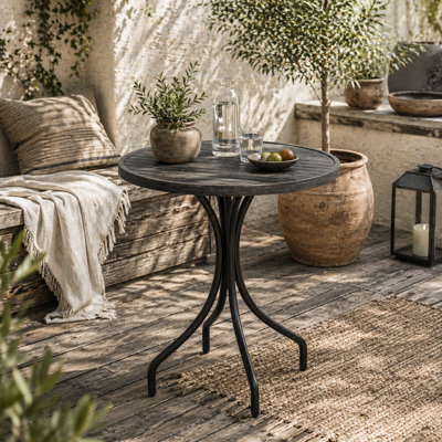 Wyld Haus Nari 66Cm Galvanised Steel Grey Wood-Grain Round Garden Table - Slatted Design - 71.5Cm High - image 1