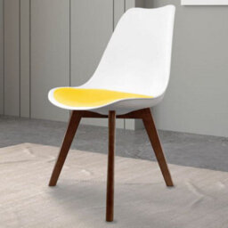 Fusion Living Soho White & Yellow Plastic Dining Chair With Squared Dark Wood Legs - thumbnail 2