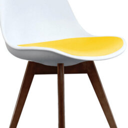 Fusion Living Soho White & Yellow Plastic Dining Chair With Squared Dark Wood Legs - thumbnail 3