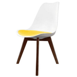 Fusion Living Soho White & Yellow Plastic Dining Chair With Squared Dark Wood Legs