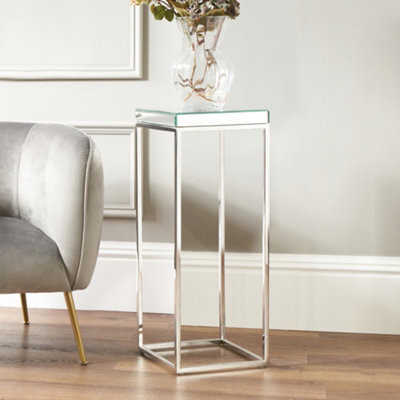 Pacific Lifestyle Tall Mirrored Glass Square Side Table With Silver Metal Frame, Slim 77Cm, Elysee - image 1