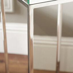 Pacific Lifestyle Tall Mirrored Glass Square Side Table With Silver Metal Frame, Slim 77Cm, Elysee - thumbnail 5