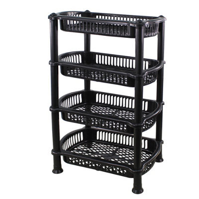 (Black) 4 Tier Food Fruit Veg Shelf Storage Bathroom Kitchen Caddy Rack Trolley Basket - image 1