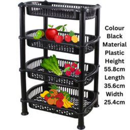 (Black) 4 Tier Food Fruit Veg Shelf Storage Bathroom Kitchen Caddy Rack Trolley Basket - thumbnail 4