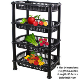 (Black) 4 Tier Food Fruit Veg Shelf Storage Bathroom Kitchen Caddy Rack Trolley Basket - thumbnail 3